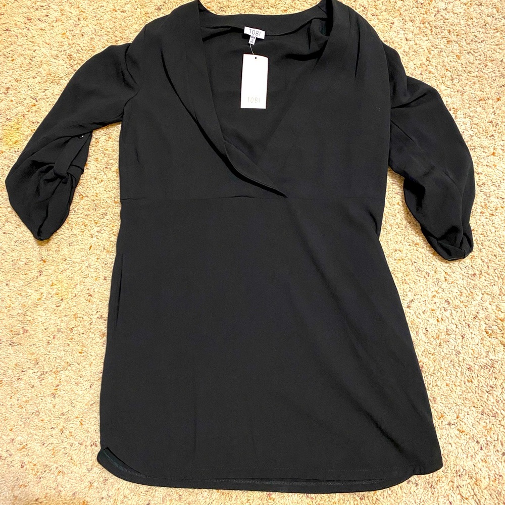 Tobi Black Deep V Mini Dress NWT Size M